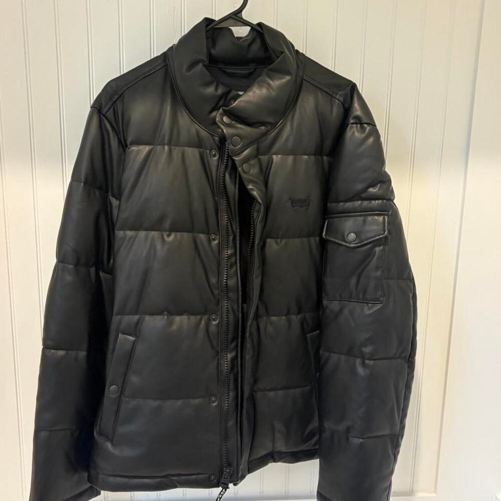 Levis black leather puffer jacket
